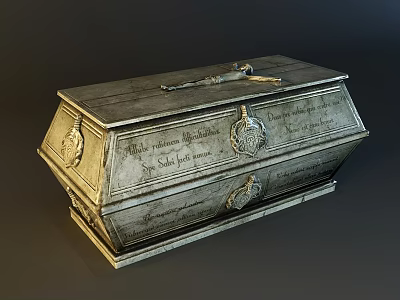 Antique Metal Chest With Carved Inscriptions Decorative Locks And Vintage Design 3d model