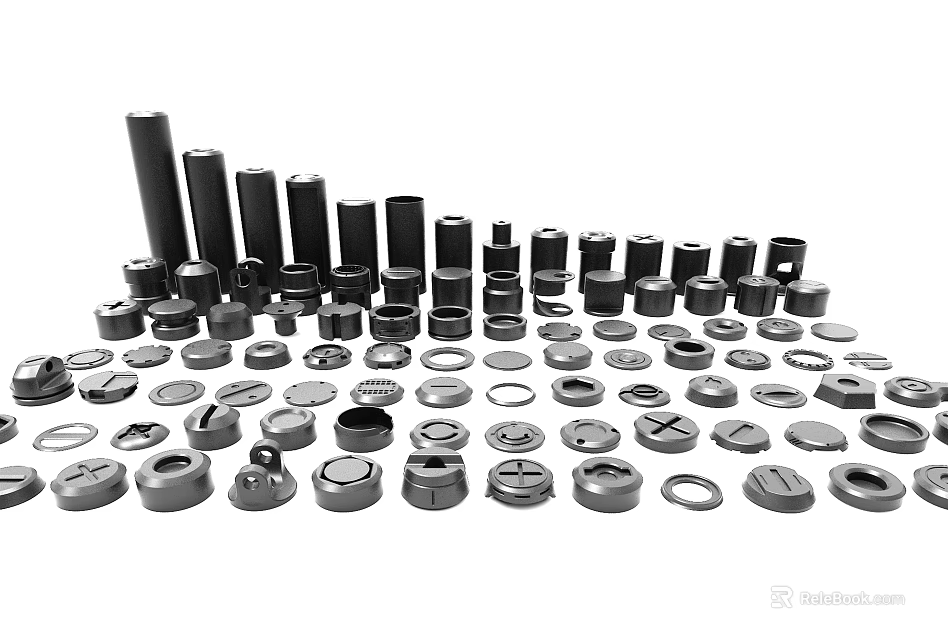 Assorted Metal Mechanical Parts With Sockets Washers And Various Sizes 3d model 