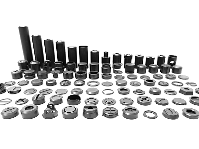 Assorted Metal Mechanical Parts With Sockets Washers And Various Sizes 3d model