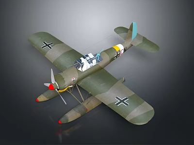 Camouflage Painted Vintage Biplane Model With Propeller And Transparent Canopy For Aerospace History 3d model