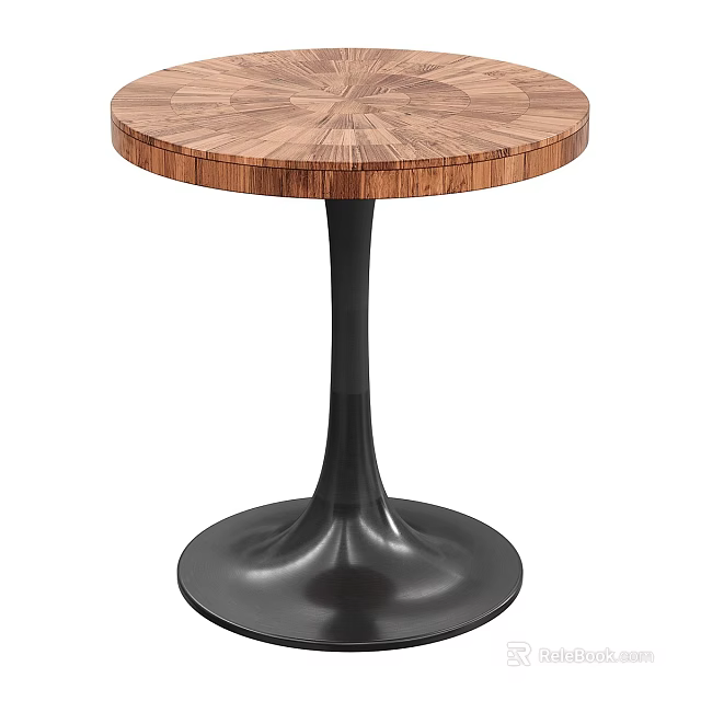 Elegant Round Wooden Top Coffee Table With Modern Black Base Design 3d model 
