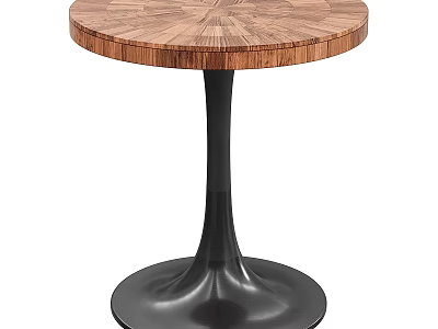 Elegant Round Wooden Top Coffee Table With Modern Black Base Design 3d model