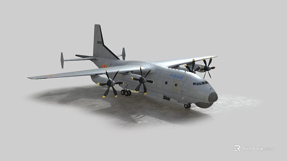Large Military Fighter Jet With Four Propellers Parked On Ground Surface 3d model 
