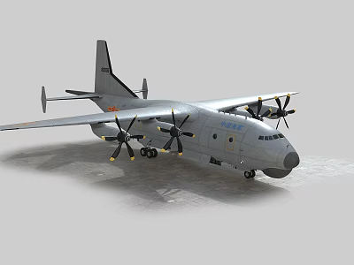 Large Military Fighter Jet With Four Propellers Parked On Ground Surface 3d model