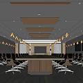 Modern Conference Room Interior With Long Table Chairs Ceiling Lights And Screens 3d model