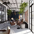 Cozy Leisure Lounge Area With Comfortable Seating Green Plants And Pendant Lights