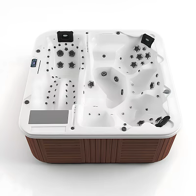 Luxury Whirlpool Hot Tub With Multiple Massage Jets Wooden Frame And Control Panel 3d model