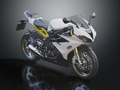 Modern White And Yellow Sport Motorcycle With Sleek Body Black Seat And Alloy Wheels 3d model