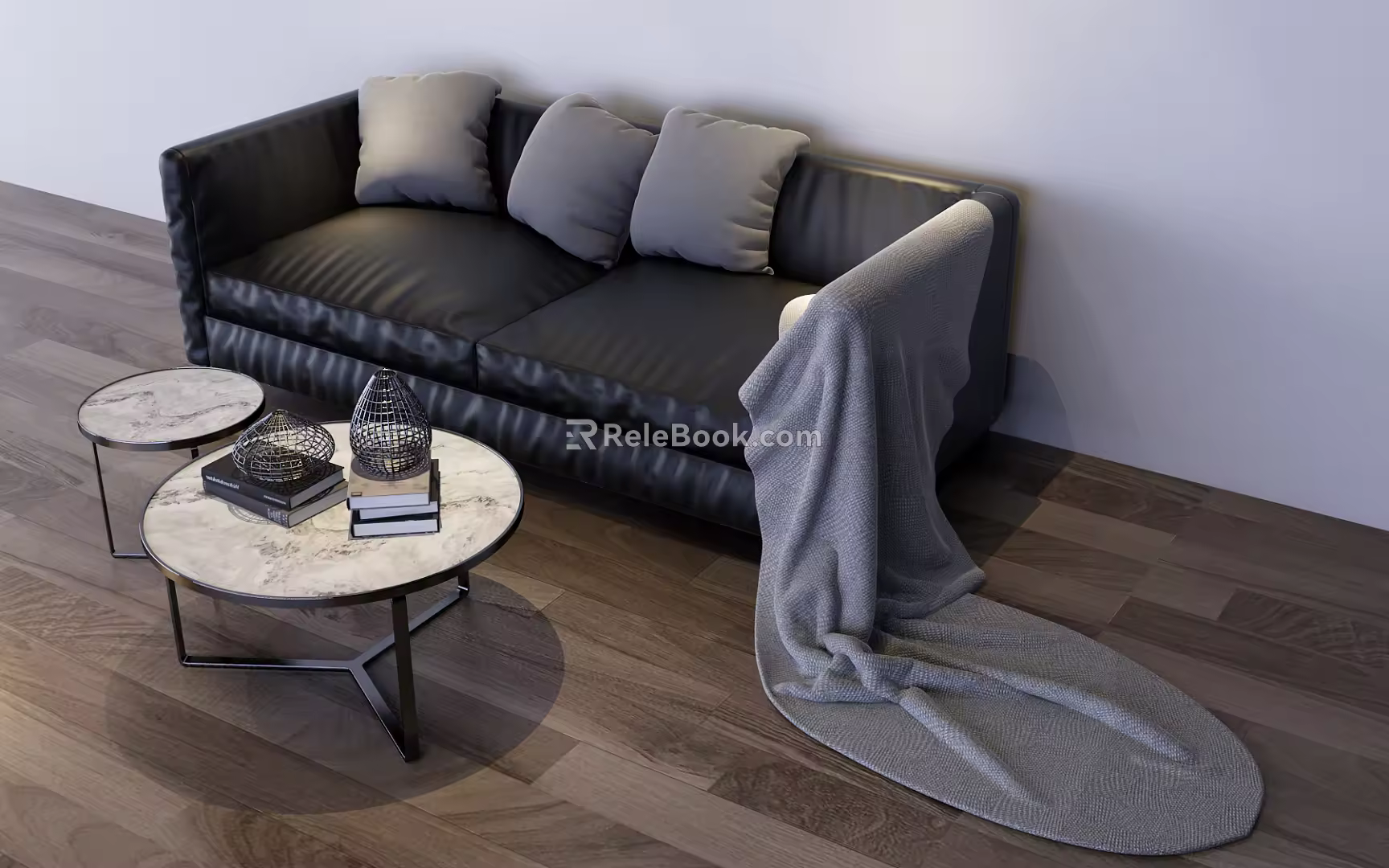 Modern double sofa sofa coffee table combination 3d model
