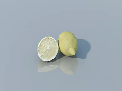 Ripe Whole and Halved Lemons Placed on Light Background with Clear Reflections 3d model