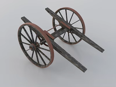 Vintage Wooden Cart With Large Red Rims And Rustic Wooden Frame 3d model