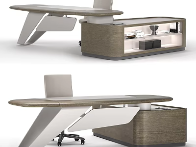 Modern Office Desk With Spacious Desktop Wooden Storage Cabinet And Metallic Frame 3d model