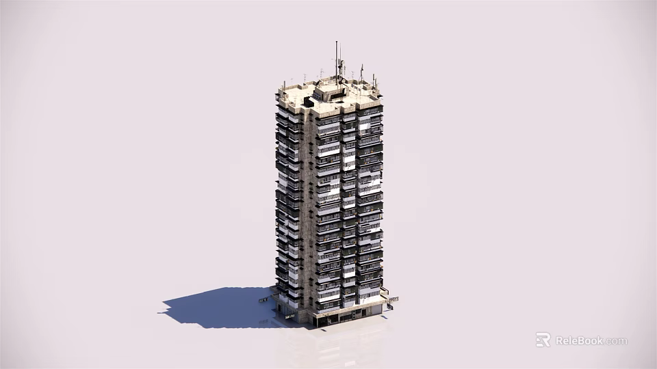 Modern High Rise Residential Building With Multi Story Windows And Rooftop Antennas 3d model 