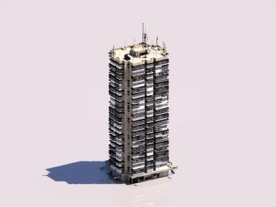 Modern High Rise Residential Building With Multi Story Windows And Rooftop Antennas 3d model