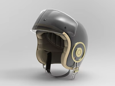 Classic Vintage Helmet Featuring Dark Gray Body Gold Accent Transparent Visor And Leather Lining 3d model