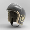 Classic Vintage Helmet Featuring Dark Gray Body Gold Accent Transparent Visor And Leather Lining