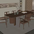 Modern Chinese Style Solid Wooden Dining Table Set With Six Matching Chairs And Decorative Vases