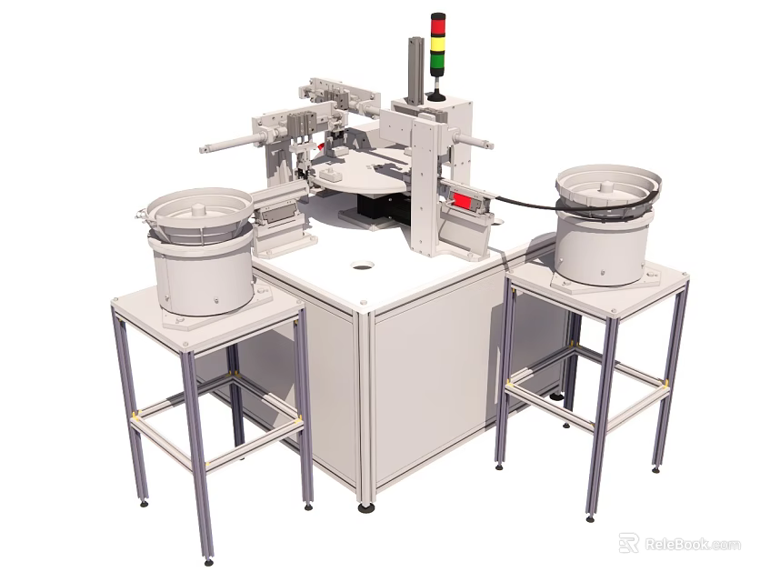 Industrial Automated Machine With Two Hoppers Control Panel And Metal Stands 3d model 