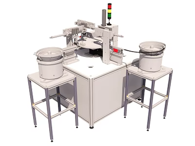 Industrial Automated Machine With Two Hoppers Control Panel And Metal Stands 3d model