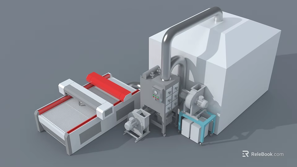 Industrial Processing Equipment With Red Conveyor Belt Large White Main Unit Pipes And Control Components 3d model 