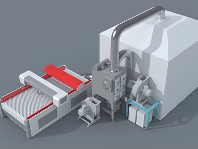 Industrial Processing Equipment With Red Conveyor Belt Large White Main Unit Pipes And Control Components 3d model