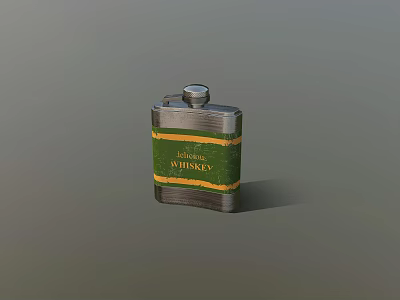 Jameson Whiskey Silver Flask With Green Label Classic Design And Metallic Finish 3d model