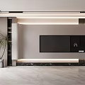 Modern Living and Dining Room Interior Design With TV Wall Marble Accents And Potted Plant