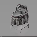 Modern Baby Cradle With White And Maroon Design Leaf Pattern Fabric And White Stand
