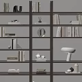 Modern Dark Wooden Bookshelf With Multiple Shelves Books Decorative Items Letter Decor And Table Lamp