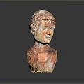 Ancient Style Game Character Bust Sculpture with Weathered Texture and Brown Tones