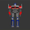Red Blue Gray Robot Character With Mechanical Body Armor And Blue Head Design