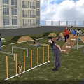 Outdoor Park Playground With Green Grass Trees Slide Swings And Hoops