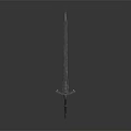 Decorative Ancient Sword With Metallic Blade Ornate Hilt Engraved Details And Red Gemstone