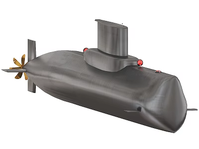 Modern Military Submarine 3D Model With Gray Hull Propeller And Conning Tower 3d model
