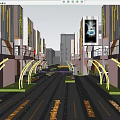Garden Landscape Design for Modern Commercial Street with Palm Trees Night Lighting and Pedestrians