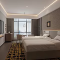 Elegant Modern Twin Bed Hotel Guest Room With Large City View Window And Cozy Interior