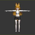 Anime Game Character With Orange Fox Ears Long Hair White Top Black Shorts Arms Outstretched