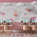 Pink Dressing Table Setup With Flamingo Wall Art Cloud Decor And Balloons