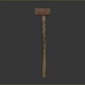 Hardware Tool Red Hammer with Wooden Handle on Grey Background