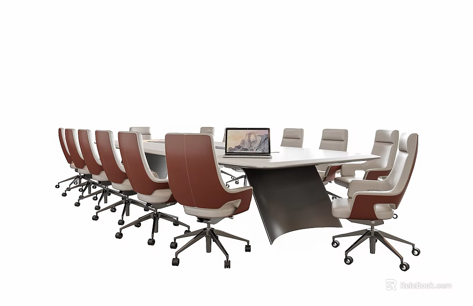 Modern Conference Table Design With Multiple Office Chairs And Laptop On Top 3d model 