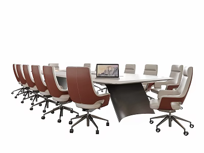 Modern Conference Table Design With Multiple Office Chairs And Laptop On Top 3d model