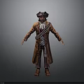 Man In Historical Pirate Attire Wearing Brown Coat And Bullet Belt