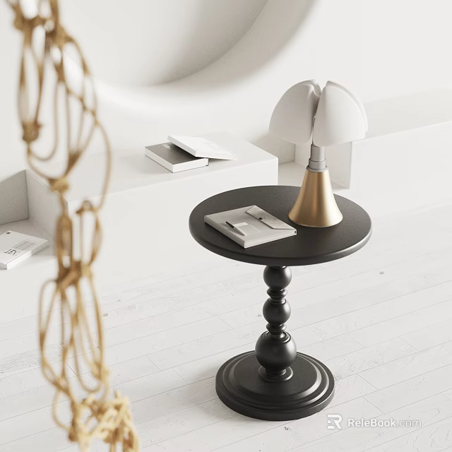 Modern Minimalist Black Side Table With White Lampshade Gold Base Lamp And Book 3d model 