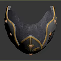 Ornate Blue And Golden Decorative Helmet With Wing Patterns And Circular Ornaments
