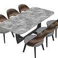 Modern Dining Table With Marble Top And Six Gray Chairs 3d model