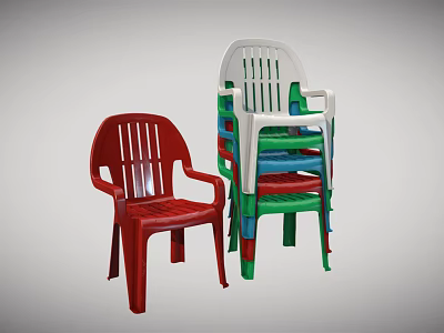 Red Plastic Single Chair with Stackable Multi Colored Design and Sturdy Structure 3d model