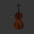 Classic Wooden Cello With Bow On Gray Background For Household Musical Use
