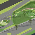 Park Landscape Design Featuring Circular Green Lawn Trees Seating And Winding Paths 3d model