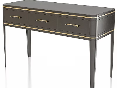 Elegant Modern Dark Dressing Table With Three Drawers Gold Handles And Slim Legs 3d model
