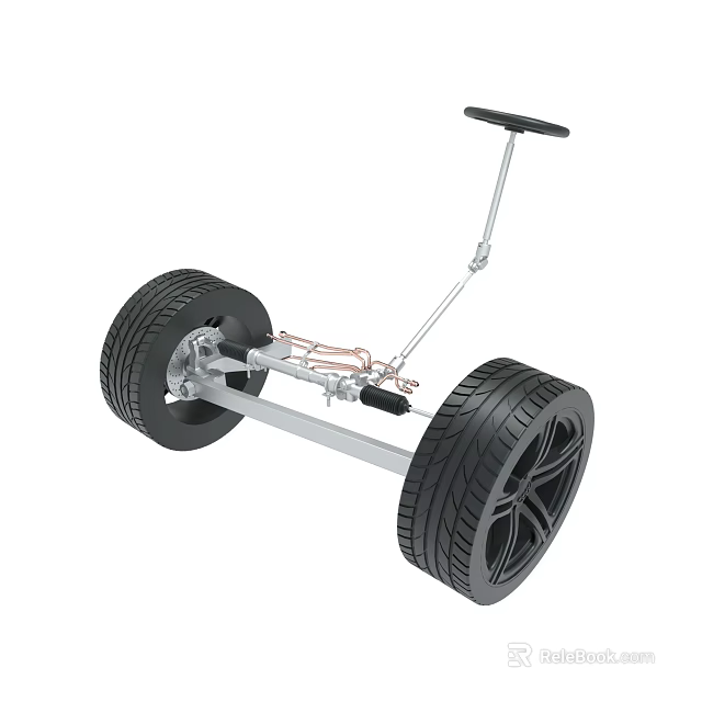Heavy Duty Trailer Chassis With Large Black Tires And Metal Frame Handlebar 3d model 